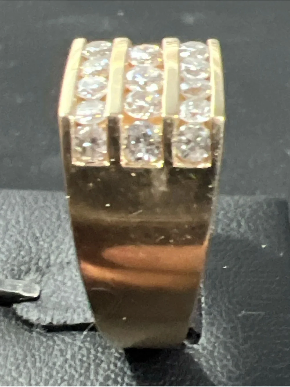 Mens 14K Yellow Gold 3 Rows of Channel-Set Genuine Diamonds Ring 1.75 Total CTW